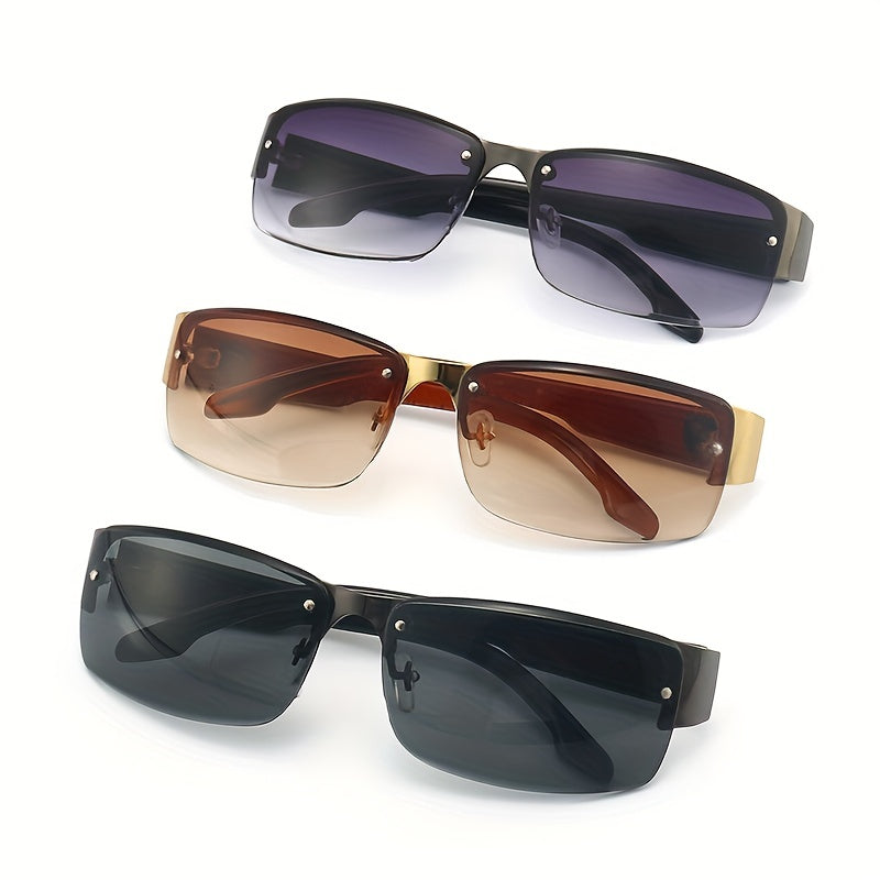 Vintage Small Rectangular Sunglasses for Women Gradient Half Rimless