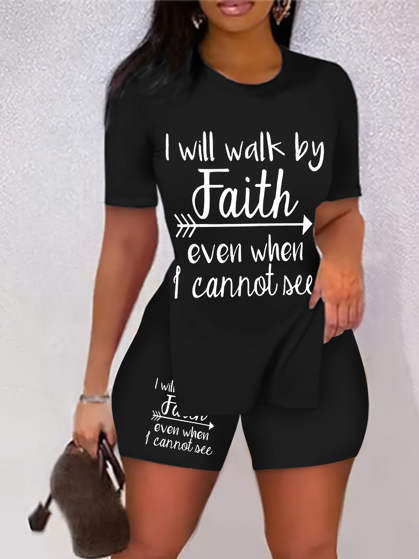 Walk By Faith Print Two piece Set Short Sleeve T Shirt & Short