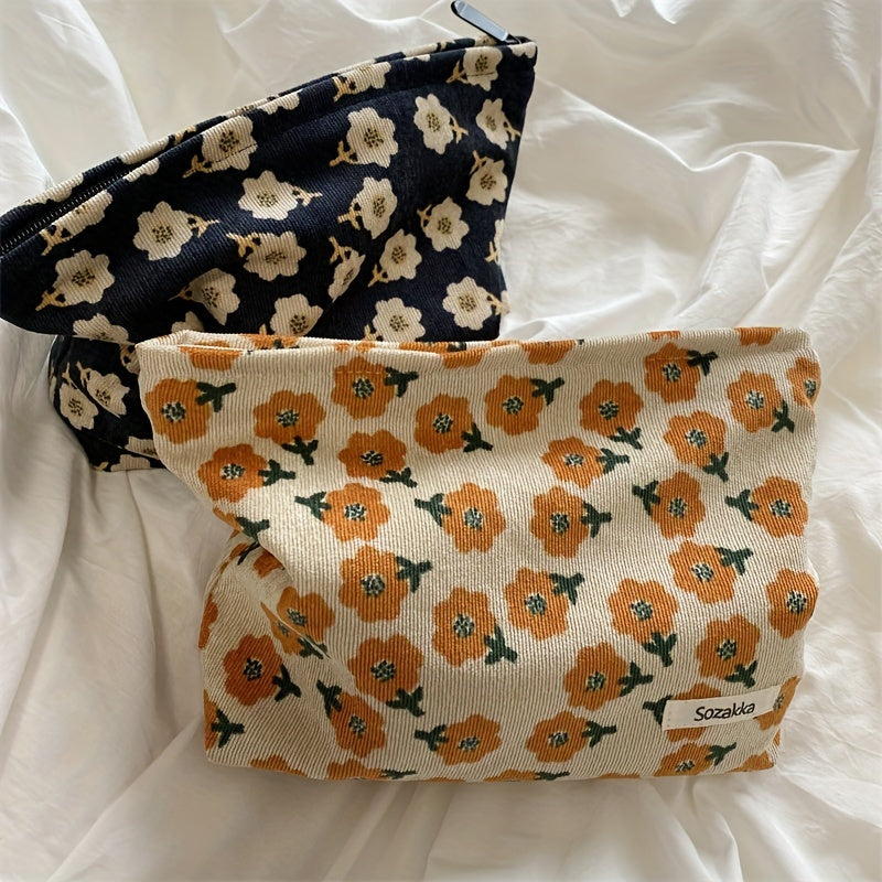 Flower Pattern Carry On Bag Zipper Portable Cosmetic Bag