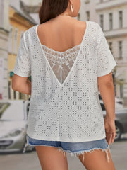  Eyelet Embroidery Lace Back Blouse