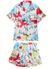  Tie Dye & Letter Pajama Set Top & Bottoms