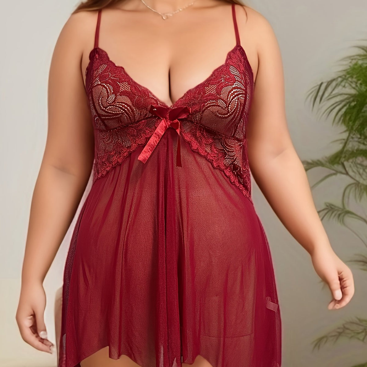 Plus Size Floral Jacquard Mesh Babydoll Dress