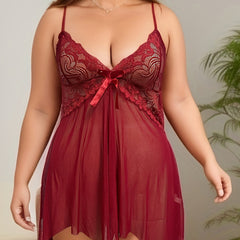 Plus Size Floral Jacquard Mesh Babydoll Dress