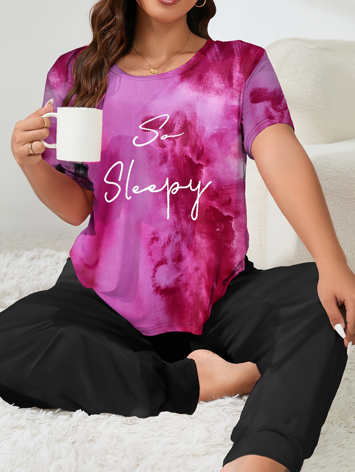  Tie Dye Tee & Pants Set Comfort Pajamas Two Piece Set