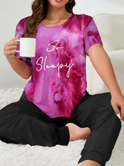  Tie Dye Tee & Pants Set Comfort Pajamas Two Piece Set