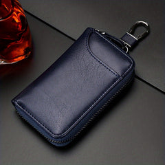 Large Capacity Zipper Car Key Holder Men's Waist Hanging Leather Key Chain Case