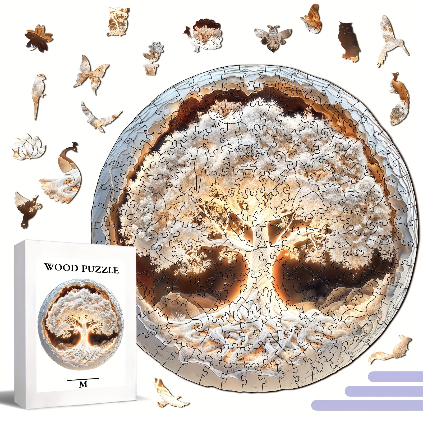 Tree of Life Wooden Puzzle 3D Visual Effect Flat Puzzle with Tree Mixed Colors