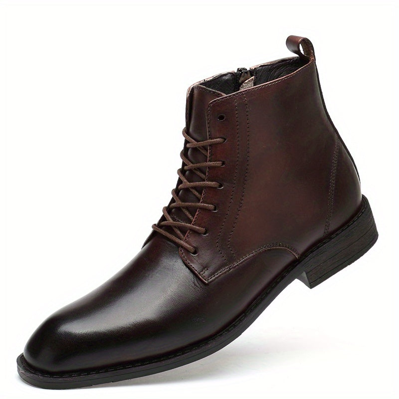 Men's Almond Toe Lace-up Boots With Side Zipper