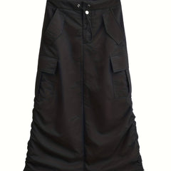  Y2k Side Ruched Cargo Maxi Skirt