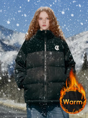 Winter Thickened Puffer Jacket Embroidery Corduroy Stitching Warm Jacket