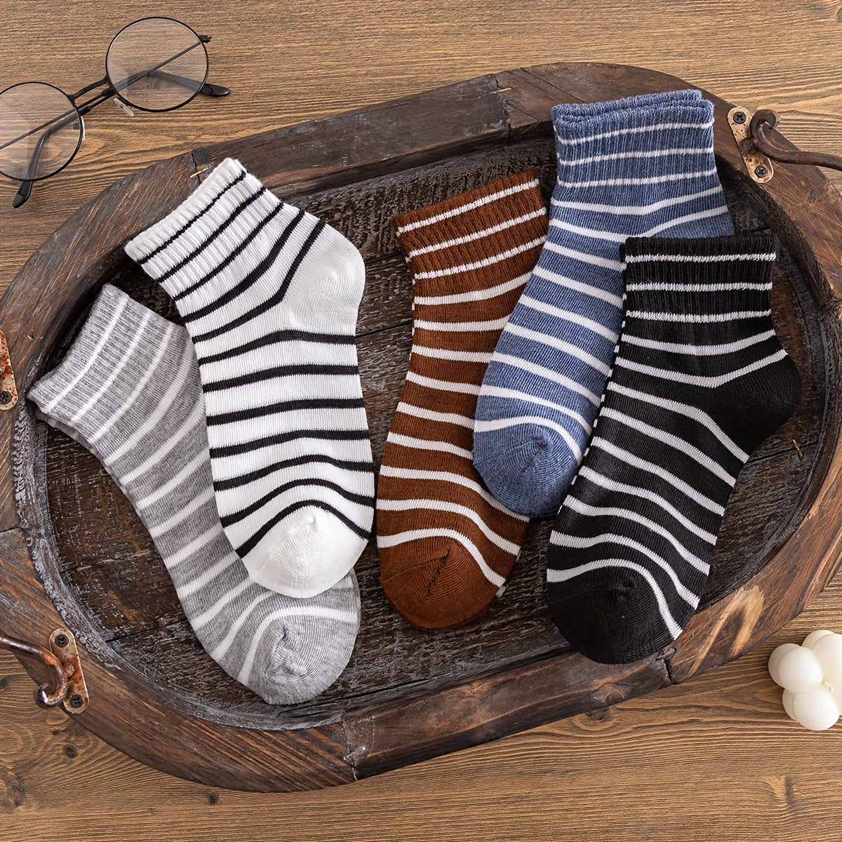 5 Pairs Striped Crew Socks Comfy & Breathable Sports Socks Women's