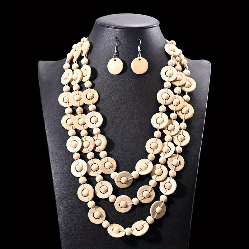 Boho Style Multilayer Necklace Set & Earrings