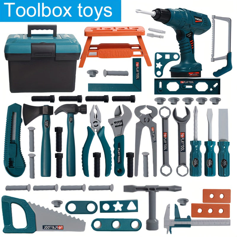 Kids Pretend Play Tool Set with Toy Drill and Storage Box Construction Kit