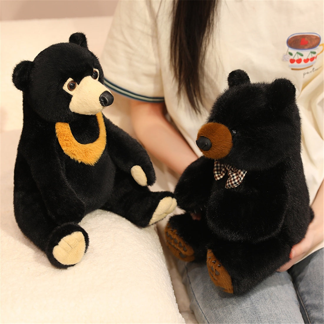 DOYOUDO Bear Plush Toy 9.84 Stuffed Animal Orange Collar Home Decor Birthday