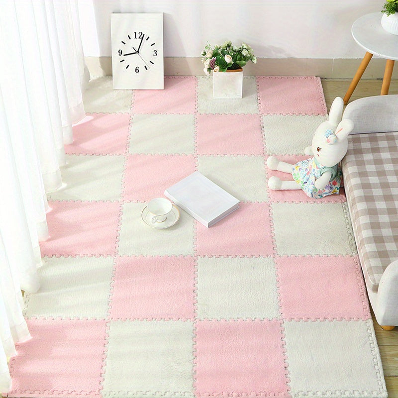 6pcs Interlocking Shaggy Soft Foam Mat Anti-slip Area Rugs