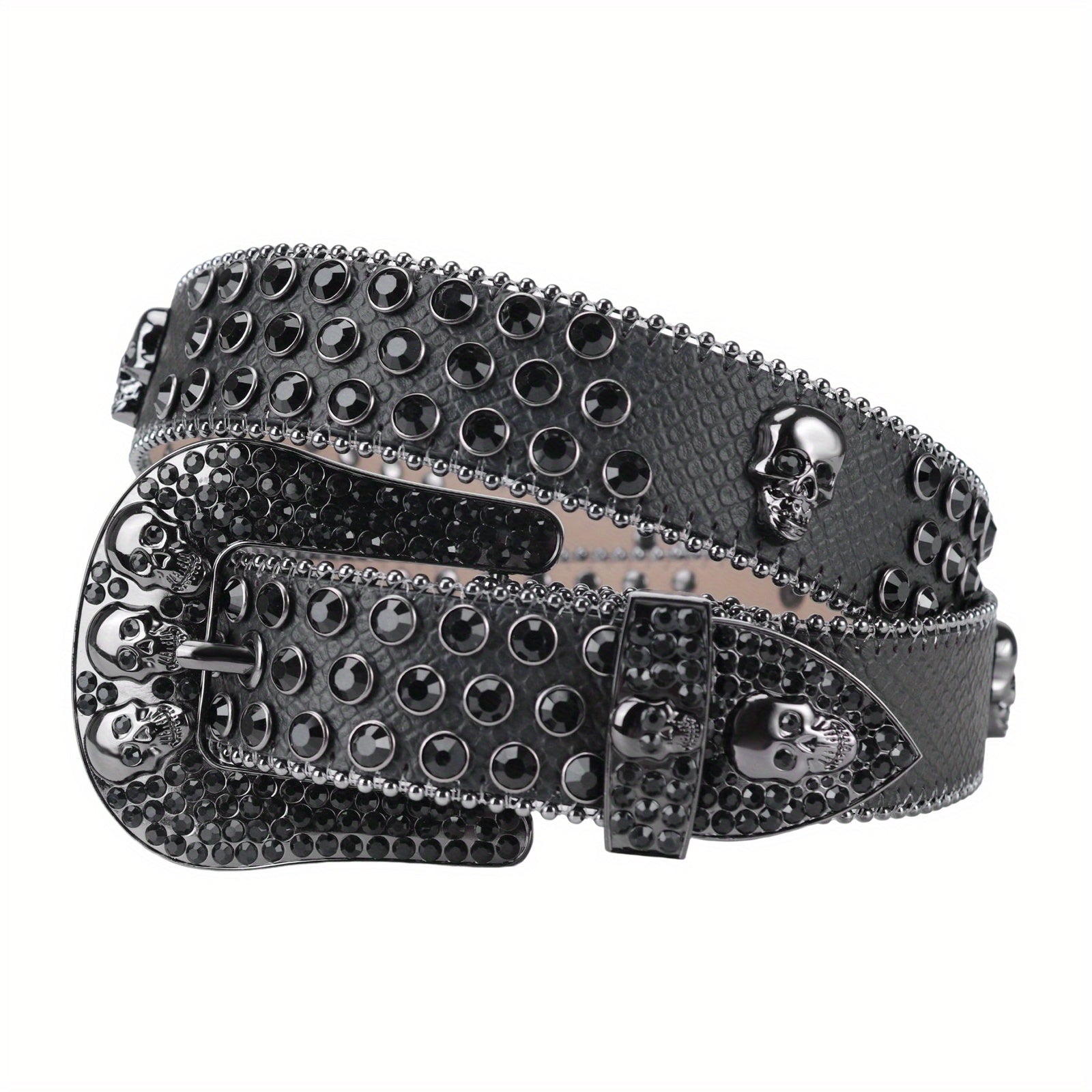 Sparkle Rhinestone Skull Belt Men's Denim Crystal Studs Jeans