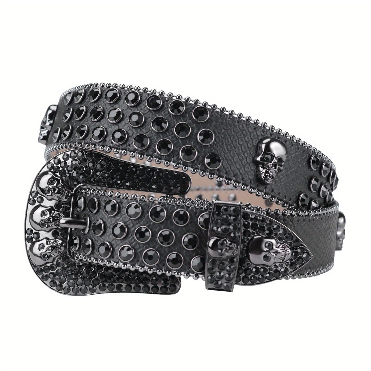 Sparkle Rhinestone Skull Belt Men's Denim Crystal Studs Jeans