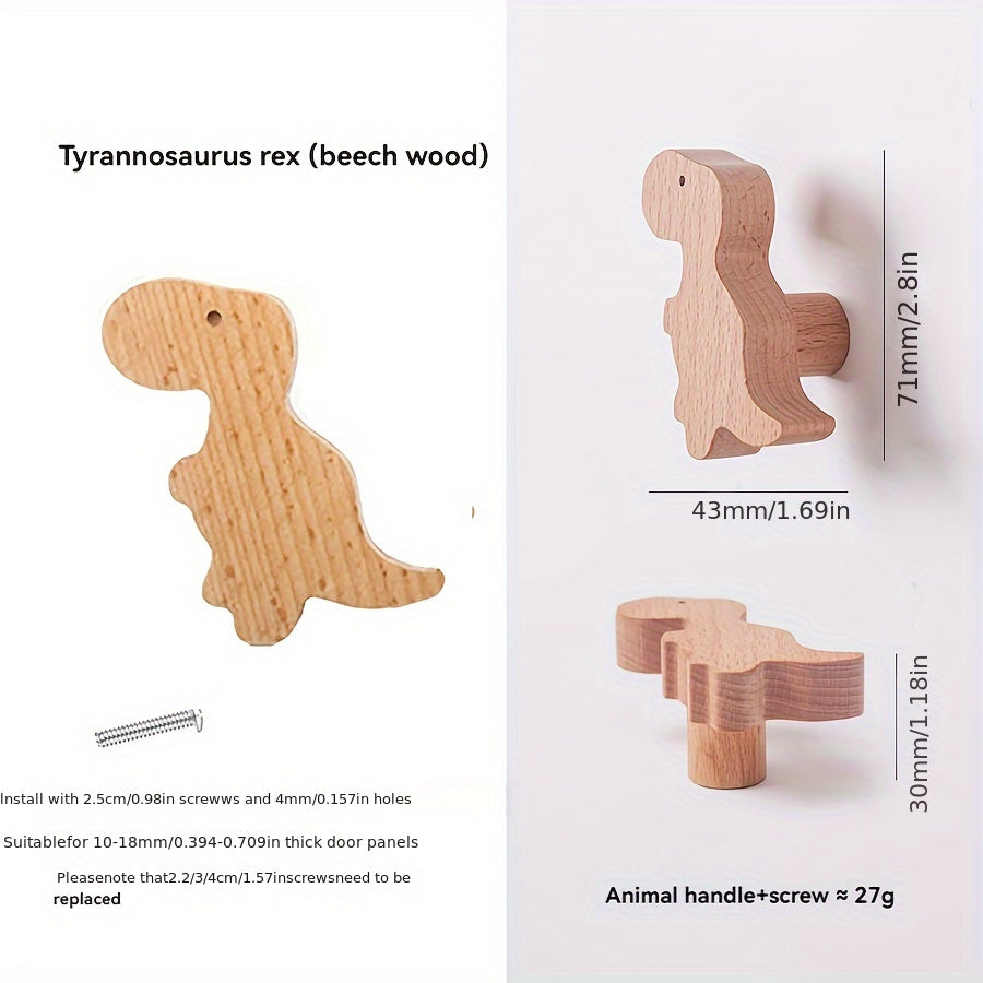 Dino Wooden Cabinet Handle T Rex & Pterosaur Khaki Finish for Kids' Room Doors