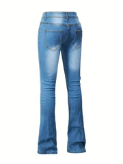  Button Fly High Rise Flared Leg Jeans
