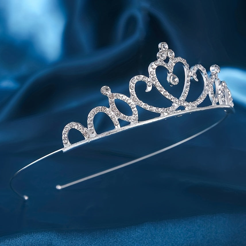 Silver Rhinestone Hair Band Queen Style Headpiece Crown Tiara