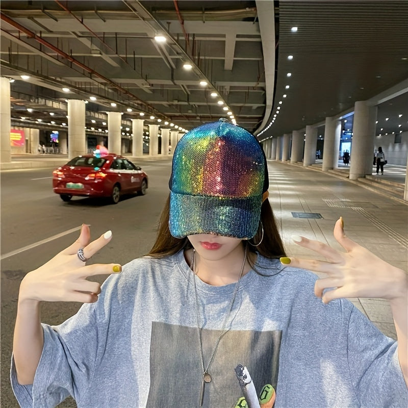 Sequin Sparkly Baseball Cap Y2K Couple Sports Hat Breathable Trucker Hat