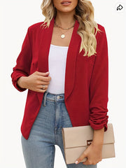  Solid Long Sleeve Open Front Blazer