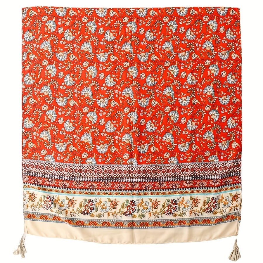 National Style Printed Scarf Retro Tassel Shawl Breathable Wrap