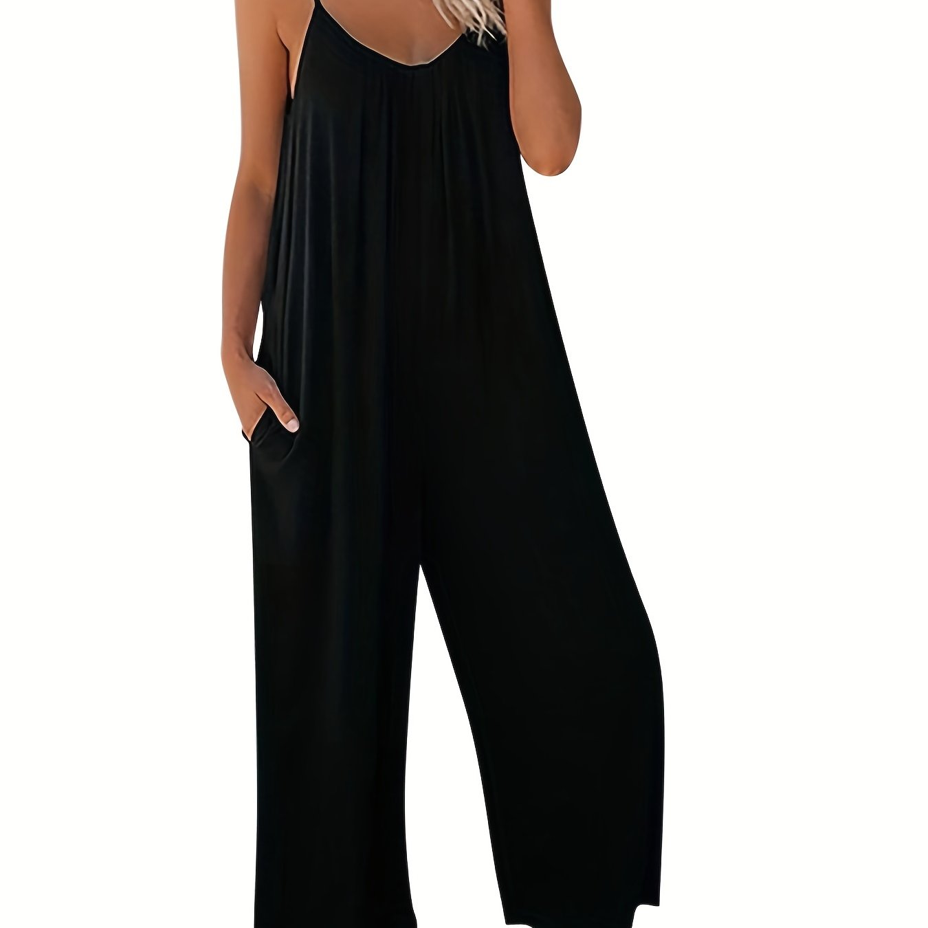  Solid Wide Leg Cami Jumpsuit