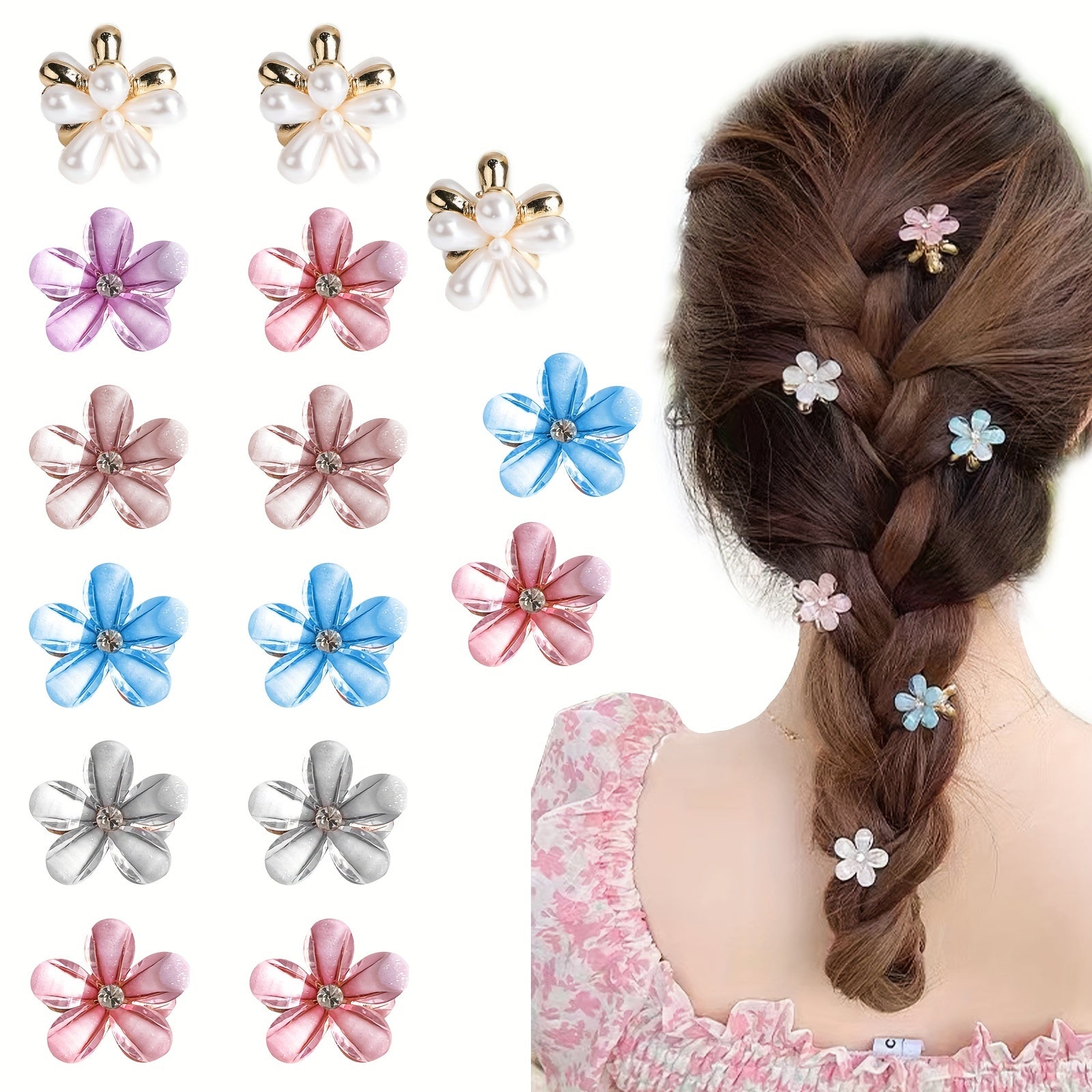 2pcs Mini Flower Hair Claw Clip Metal Hair Claw Nonslip Clip For Side Hair
