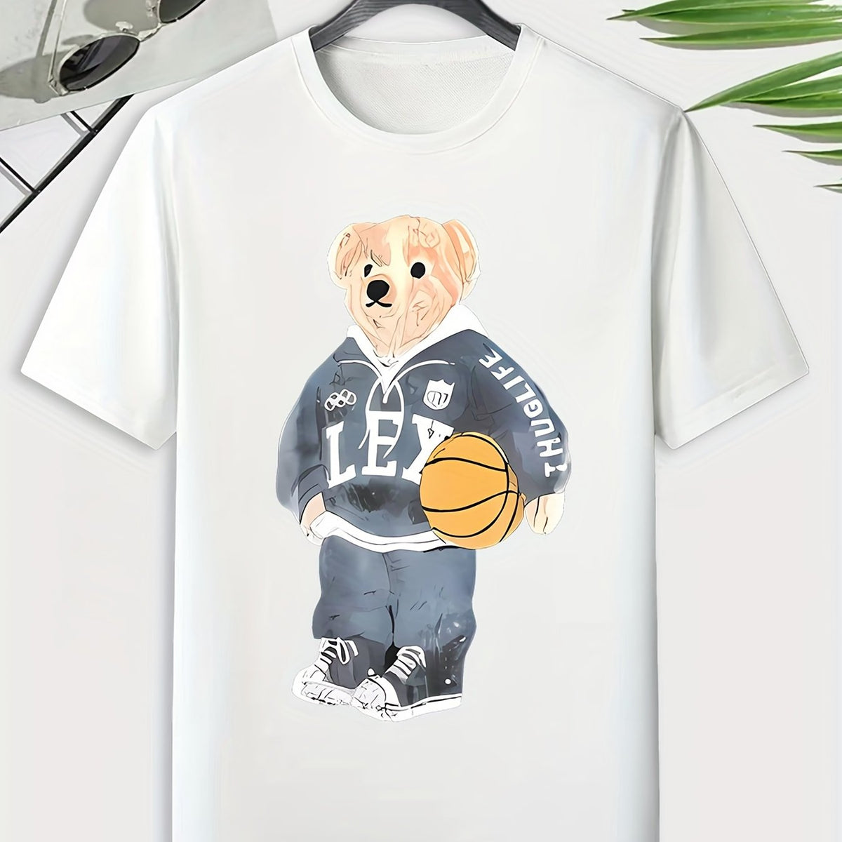 Men's Bear Print Basketball Tee Active Stretch Breathable