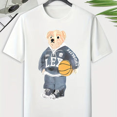 Men's Bear Print Basketball Tee Active Stretch Breathable