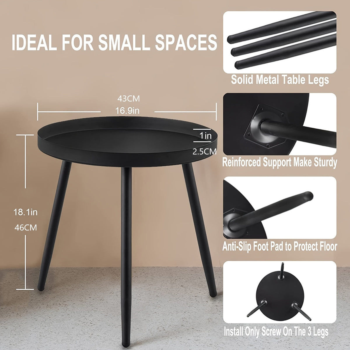 Metal End Table Side Table Coffee Table for Living Room and Bedroom