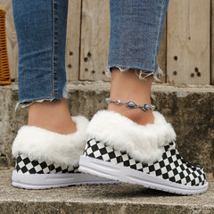 Plaid Pattern Thickened Warm Walking Shoes Lightweight Low Top Sport Flat Shoes