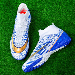 Boys' High Top Turf Football Boots Anti-skid Lace Up TF Soccer Cleats