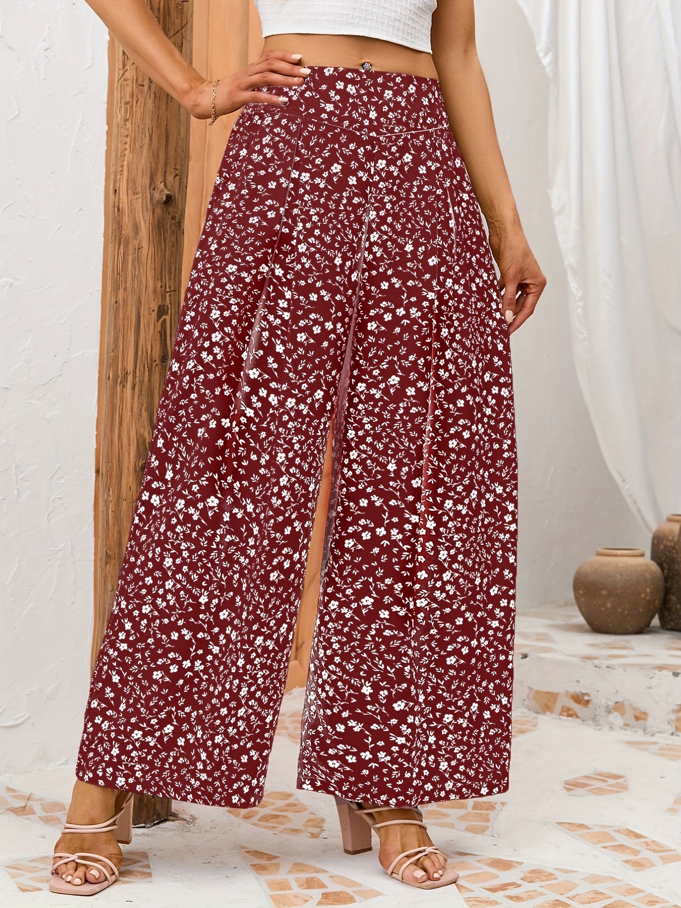 Floral Wide Leg Pants Spring Summer Casual Loose