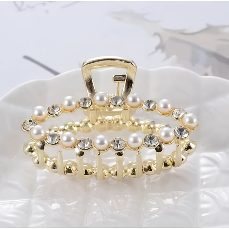 Faux Pearl Rhinestone Metal Hair Claw Clip Strong Hold Grip Jaw Clip