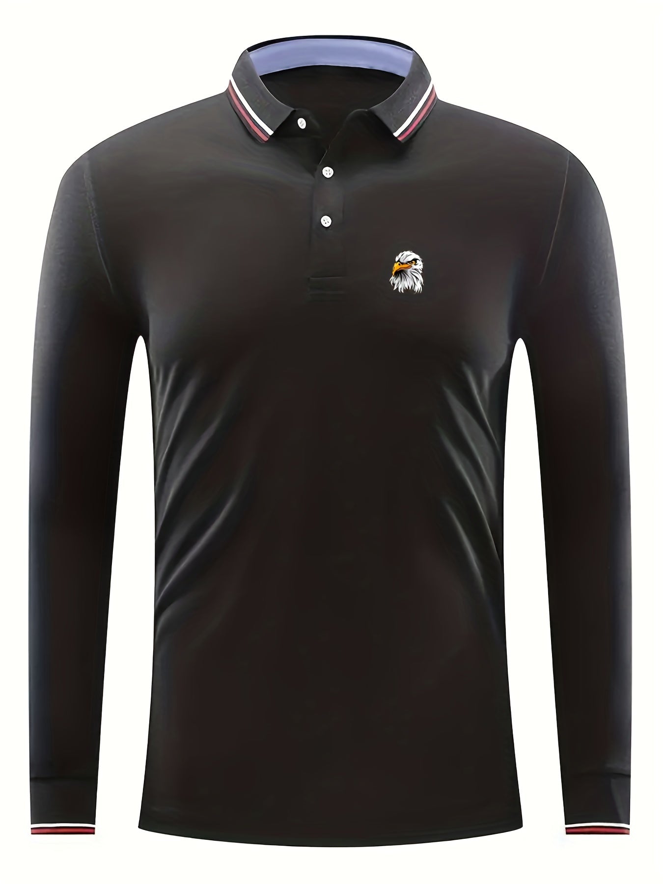 Men's Eagle Head Print Long Sleeve Polo Shirt