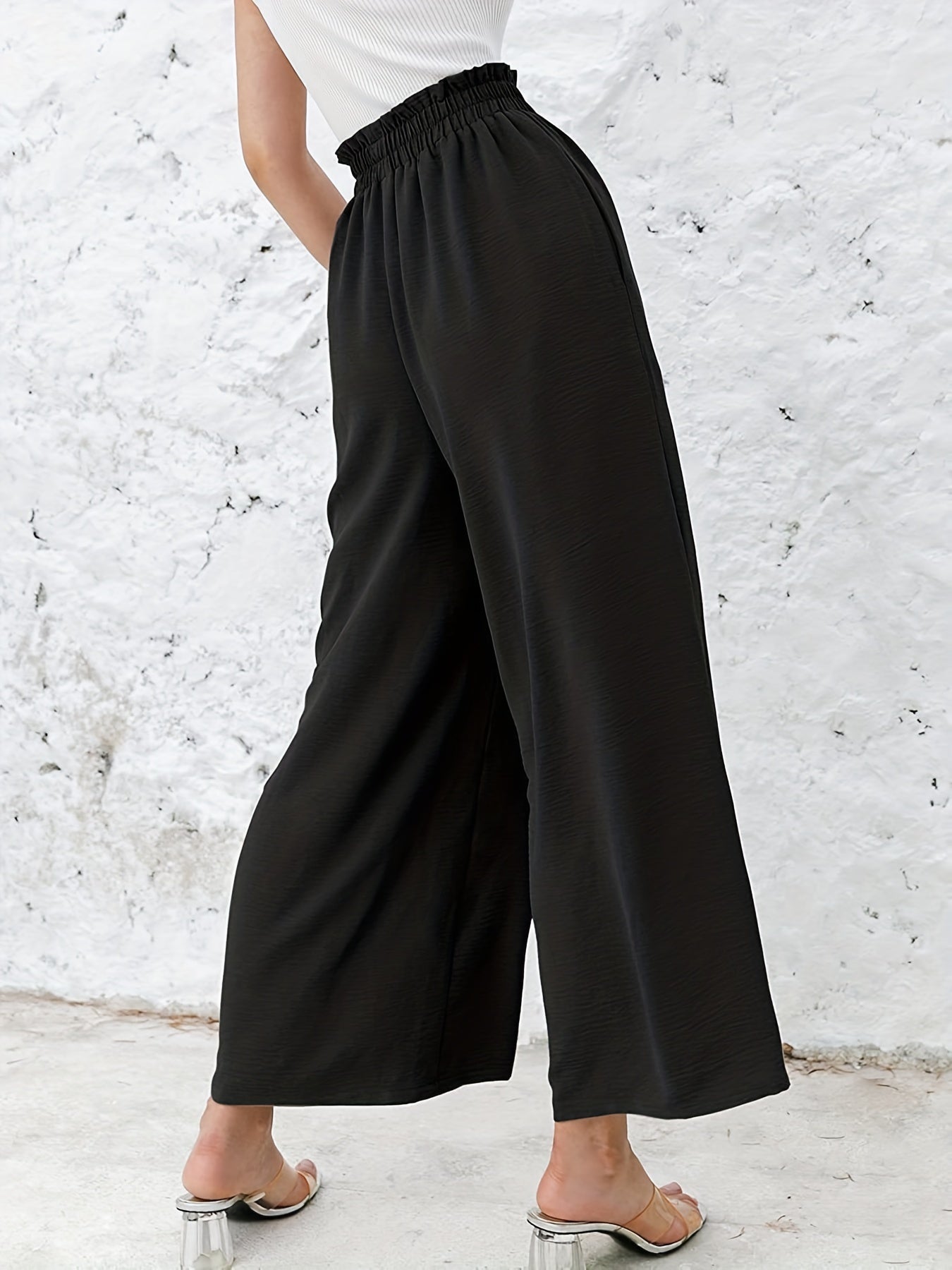 Ruffle Trim Wide Leg Pants Casual Loose Pants For Spring & Summer