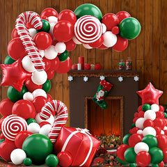 123pcs Red & Green Candy Cane Xmas Balloon Set w/ Accessories for Home Decor