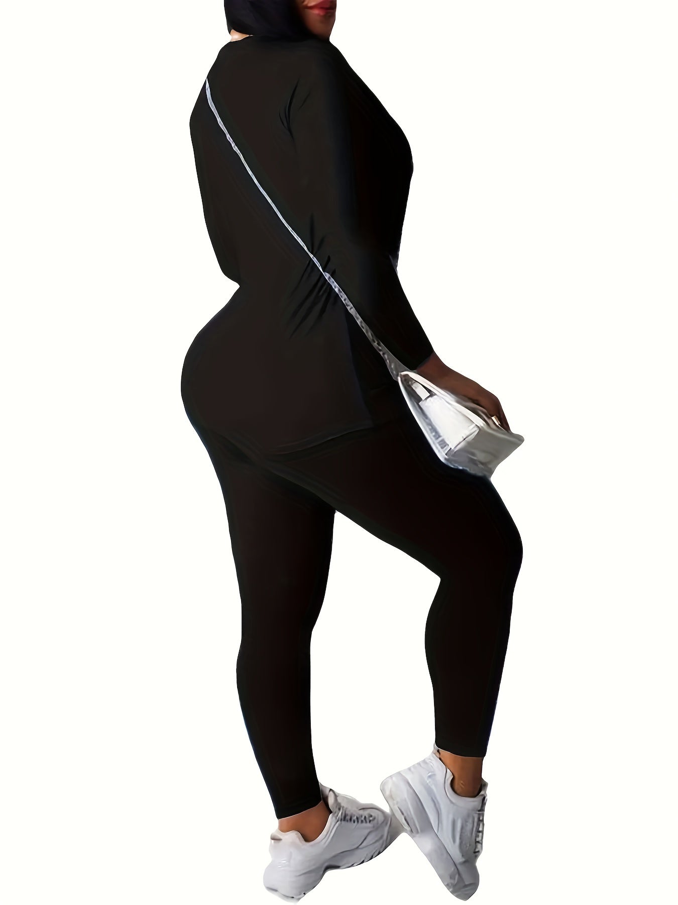 Casual 2pc Set: Crew Neck Top & Slim Pants