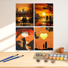 Romantic Sunset Acrylic Painting Kit Couple & Kids Bench DIY