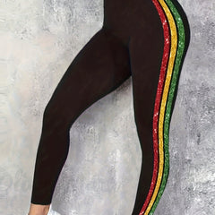  Glitter Stripe Print Stretch Skinny Leggings