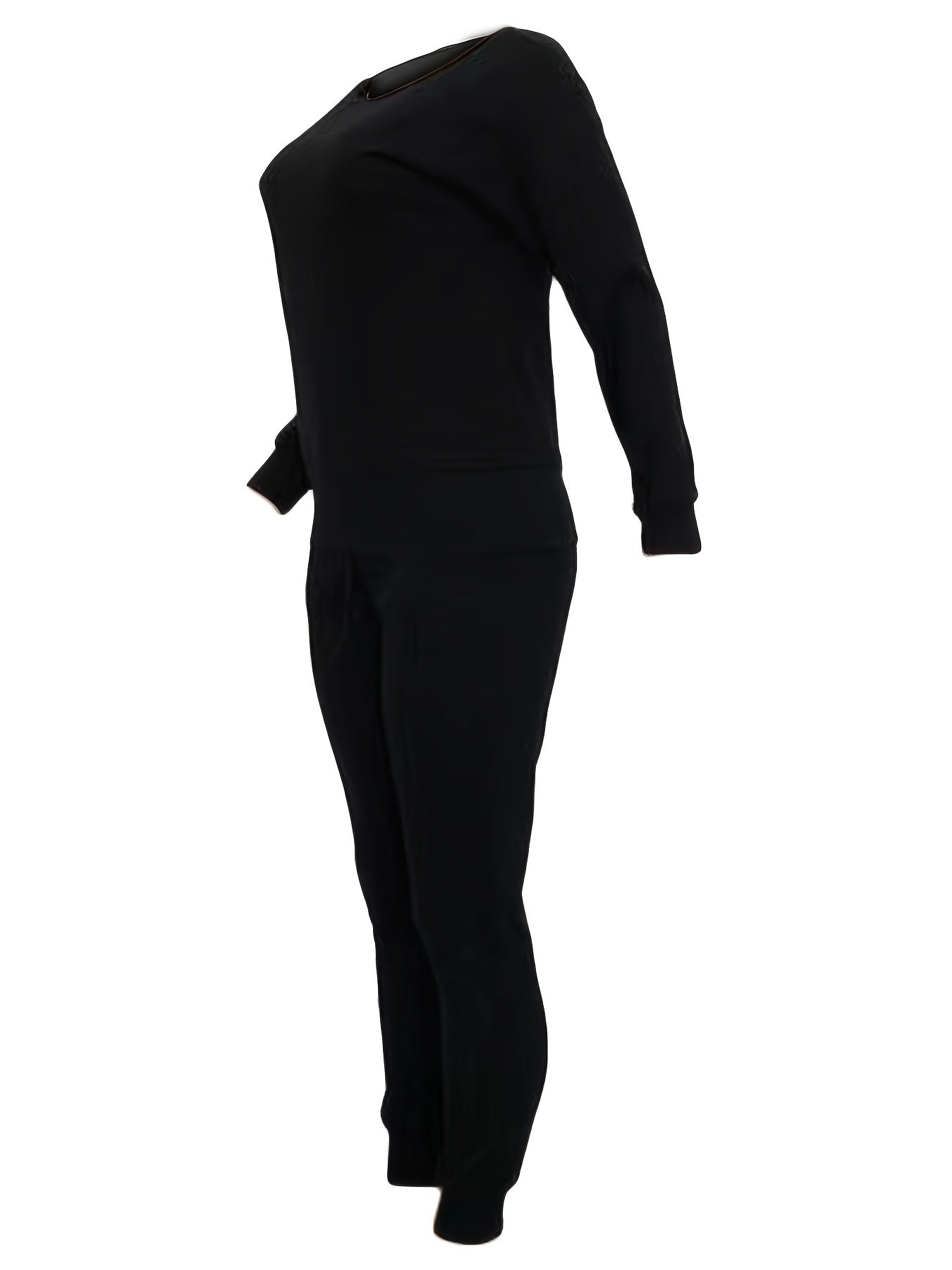 Casual Solid Two-piece Set Long Sleeve Crew Neck Top & Slim Pants