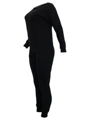 Casual Solid Two-piece Set Long Sleeve Crew Neck Top & Slim Pants