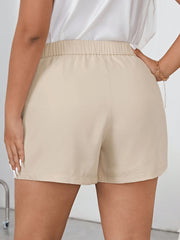  Casual Skort Women's Plus Solid Ruched Button Decor