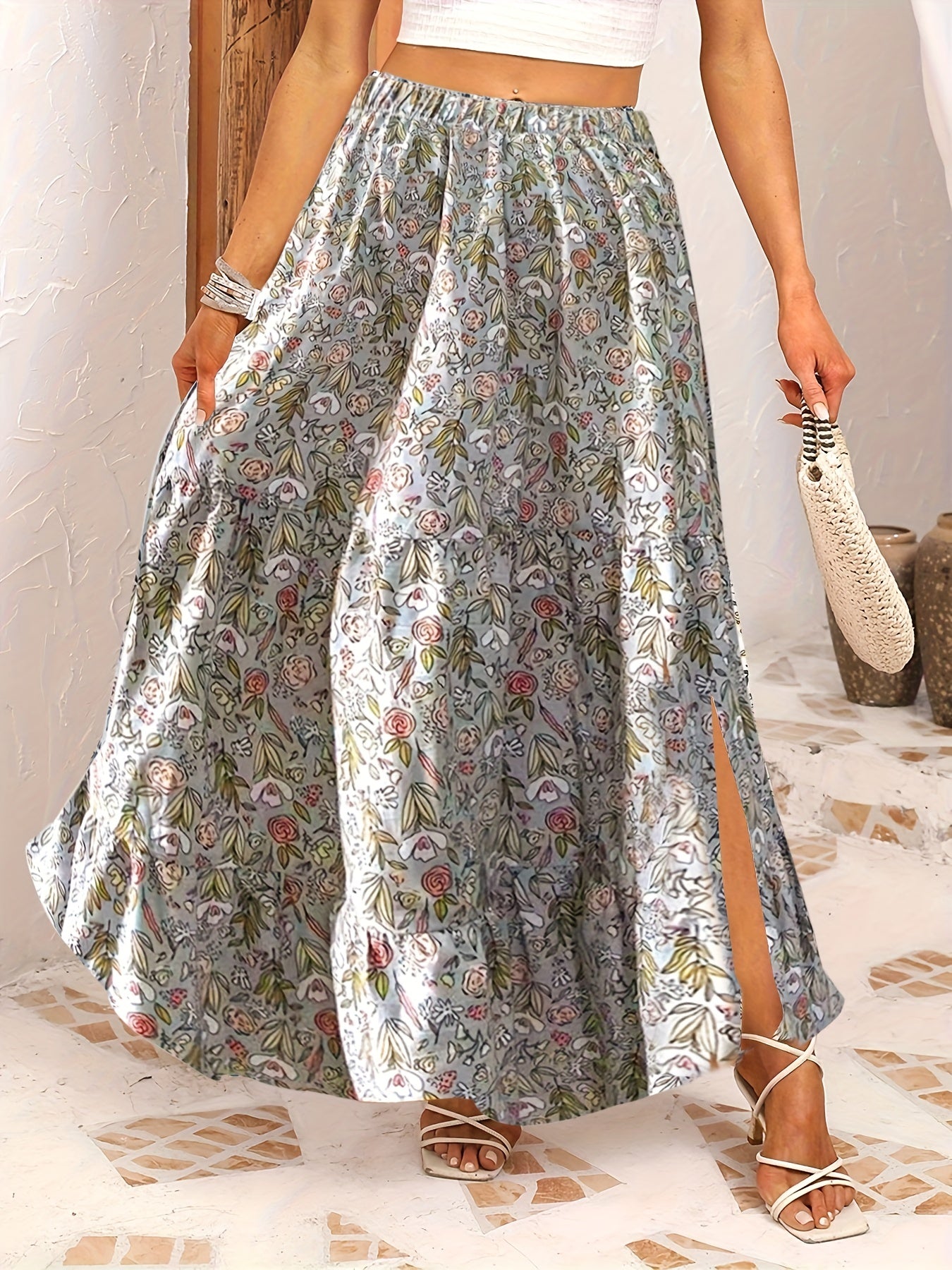  Boho Skirt Women's Floral Print A Line Skirt