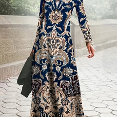  Floral Print Long Sleeve Maxi Dress