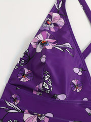  Ditsy Floral Print V Neck Top & Panty Tankini Set