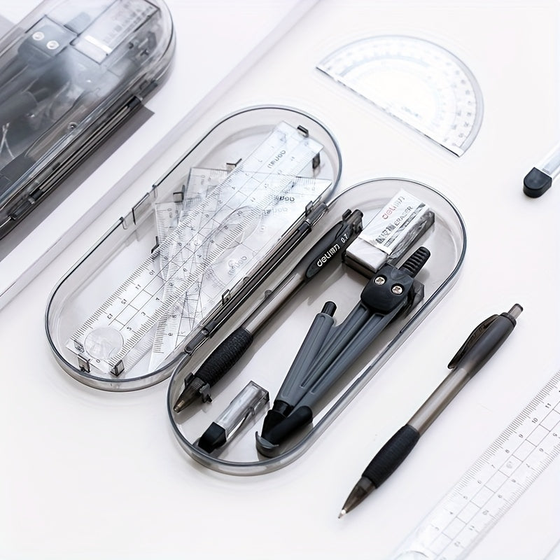 Drafting Set w/ Storage Box, Mechanical Pencil, Rulers, Protactor, Compass