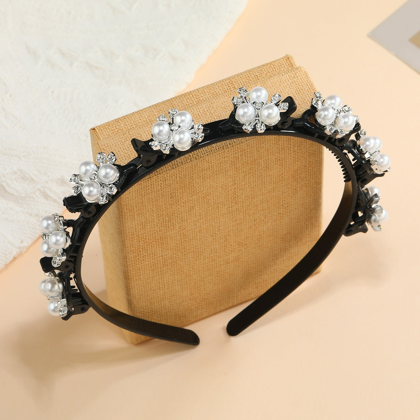 Faux Pearl Hair Band Weave Bangs Clips Bridal Crown Ti